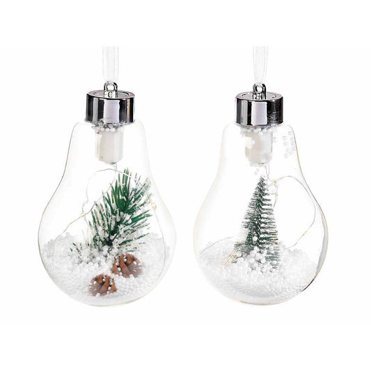 Bombilla de cristal con nieve, pino y luces LED (Pack 12 unidades)